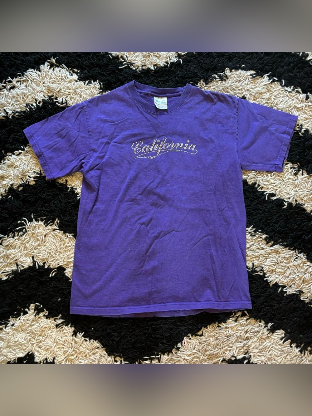 Port and Company California Silver Bedazzled Purple Short Sleeve Tshirt Medium
